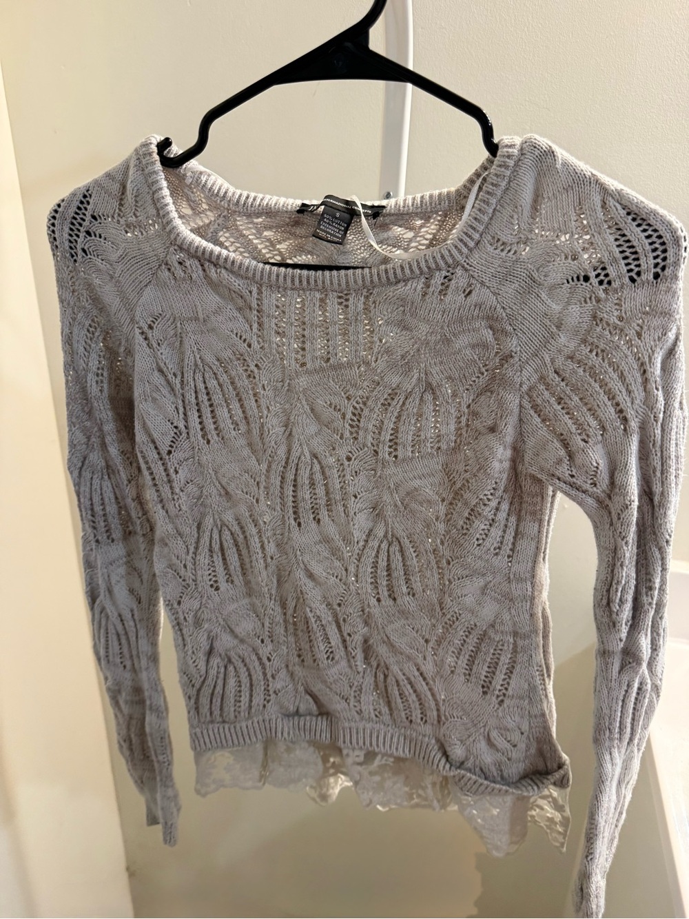 INC International Concepts Light Gray Open-Knit Scoop Neck Sweater